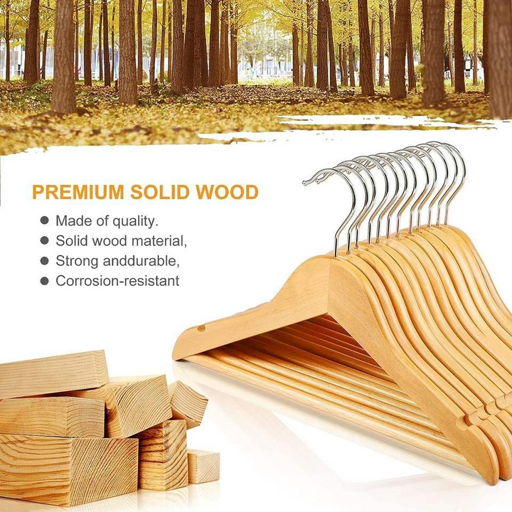 Wooden Clothes Hangers Set of 30 PCs – Non-Slip, 360° Swivel Hooks (Wooden)