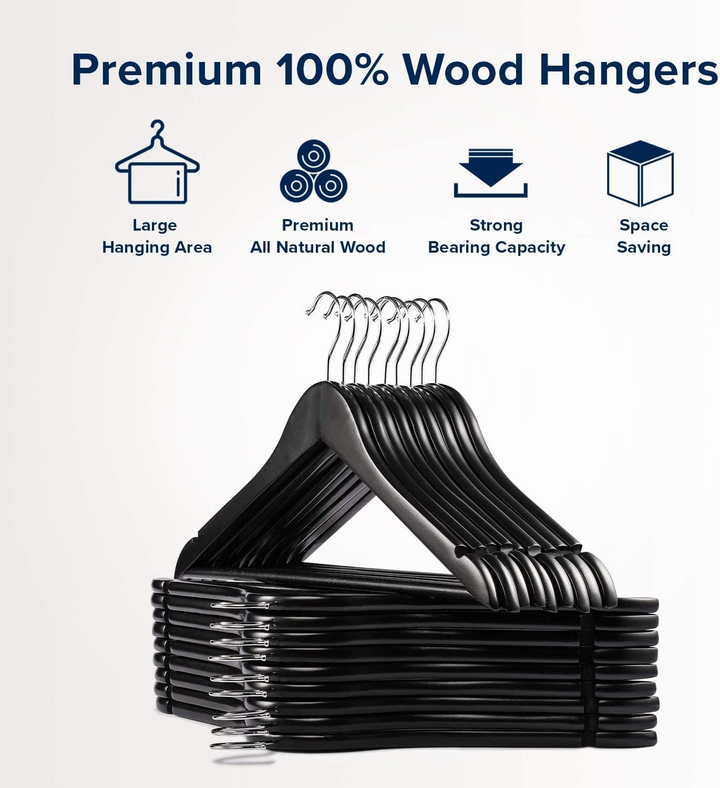 MOONCEE 20 PCs Wooden Hangers - Non Slip Wood Clothes Hanger