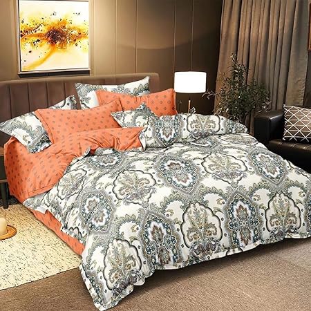 Cotton Bedding Sets 6 PCs King Size Fitted Bed  Set with Duvet Cover 220x240 (6FS46)