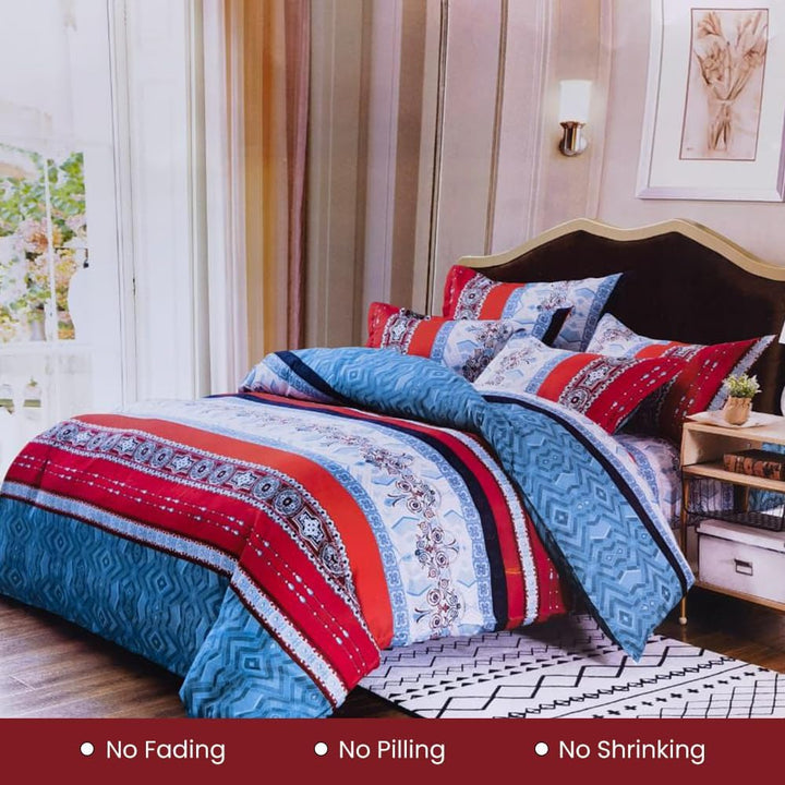 طقم سرير كينج، 6 قطع، 220×240، مع لحاف و4 أغطية وسائد، مصنوع من مزيج القطن (MNC10)