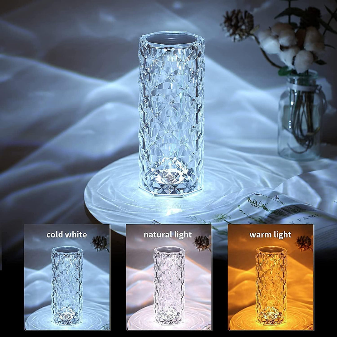 MOONCEE Crystal Lamp Rechargeable Touch Table Lamp With USB-C Port, Rose Crystal Light