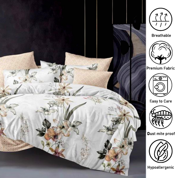 طقم سرير كينج سايز، 6 قطع مع غطاء لحاف، 220×240، طقم فراش كينج سايز (6FS1)