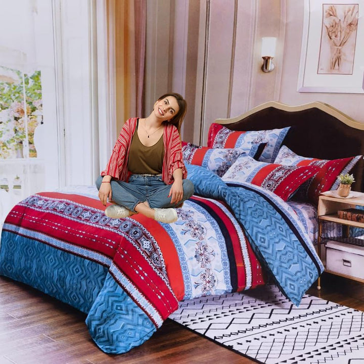 طقم سرير كينج، 6 قطع، 220×240، مع لحاف و4 أغطية وسائد، مصنوع من مزيج القطن (MNC10)