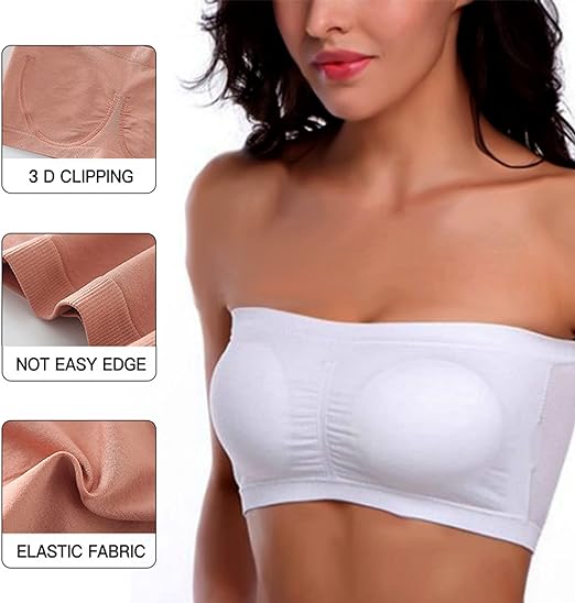 LASASSY 5 Pcs Women's Tube Top Bra Bralette Lady Chest Wrapped Gym Strapless Top Stretchy Seamless Non Padded Sports Bra Underwear Comfortable Wire Free Vest Bra (Muticolour, Free Size) Pack of 5
