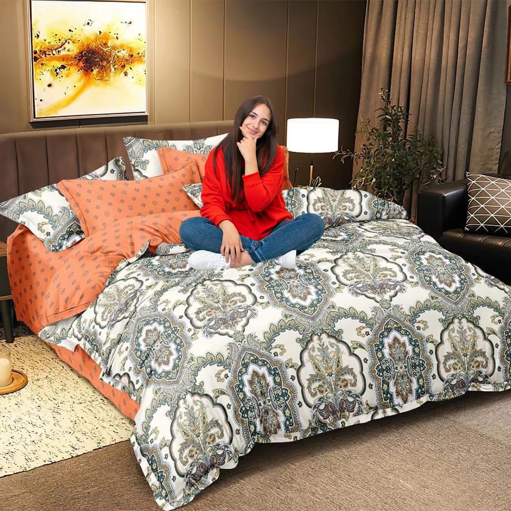 Cotton Bedding Sets 6 PCs King Size Fitted Bed  Set with Duvet Cover 220x240 (6FS46)