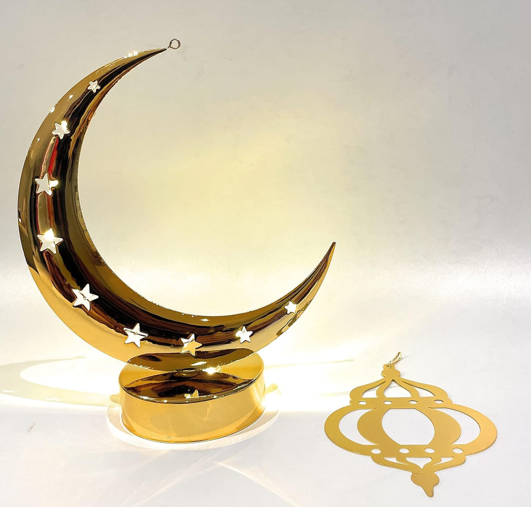 MOONCEE Gold Metal Table Crescent Light, Hanging Lantern Light Ramadan Kareem Eid Mubarak