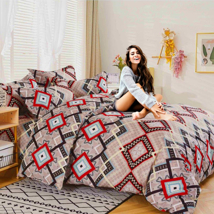ملاءات سرير مقاس كينج، 6 قطع مع غطاء لحاف 220×240 و4 أغطية وسائد من مزيج القطن