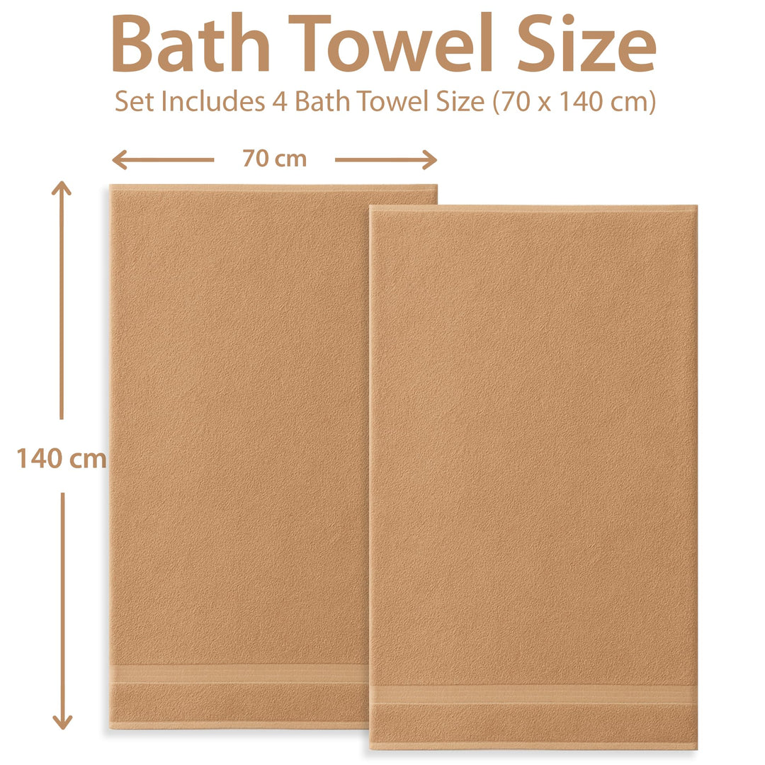 4 PCs Premium Bath Towels Set, Towel 70cm x 140cm,100% Cotton Hotel & Spa Towels