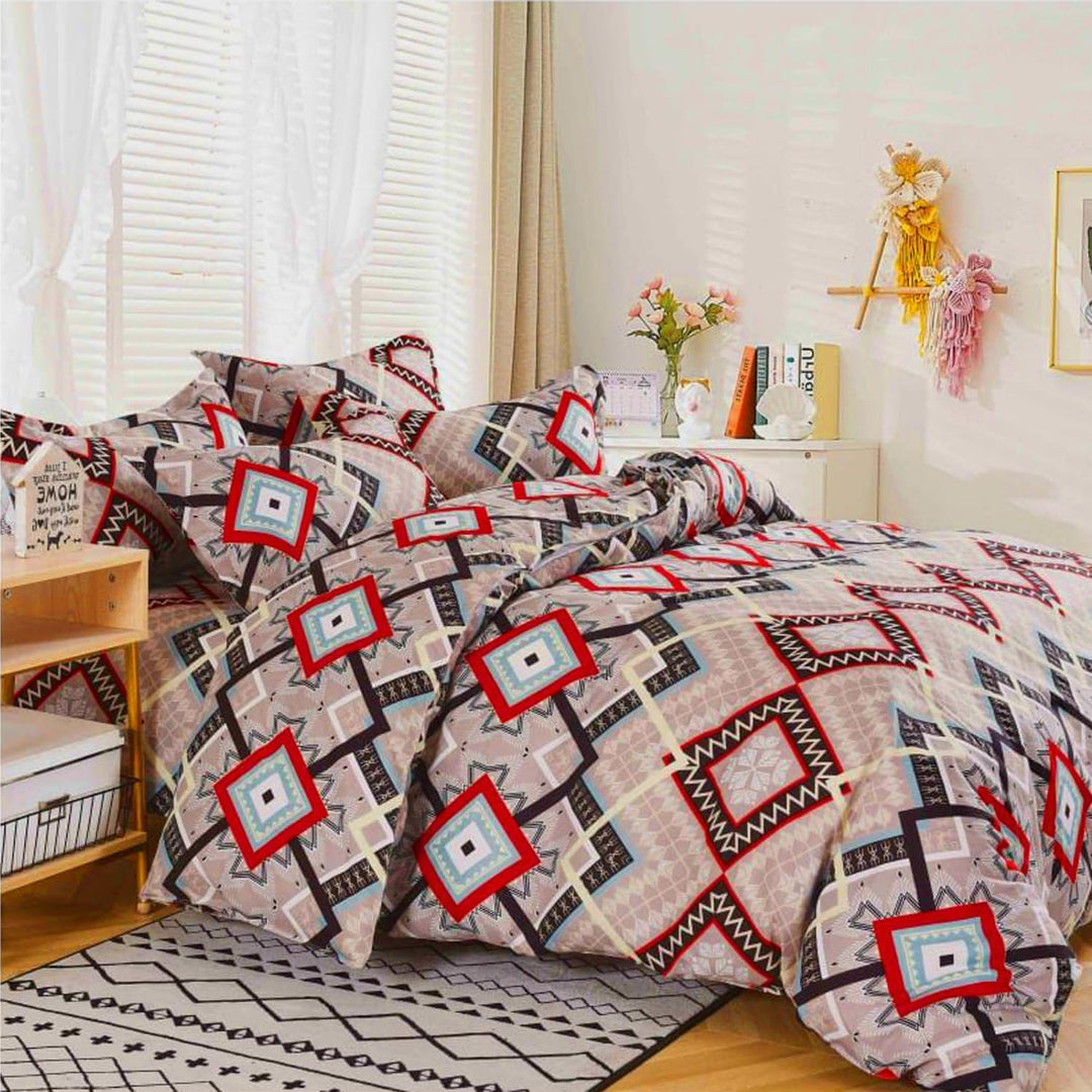 ملاءات سرير مقاس كينج، 6 قطع مع غطاء لحاف 220×240 و4 أغطية وسائد من مزيج القطن