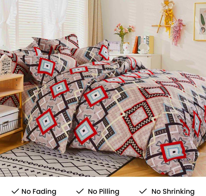 ملاءات سرير مقاس كينج، 6 قطع مع غطاء لحاف 220×240 و4 أغطية وسائد من مزيج القطن