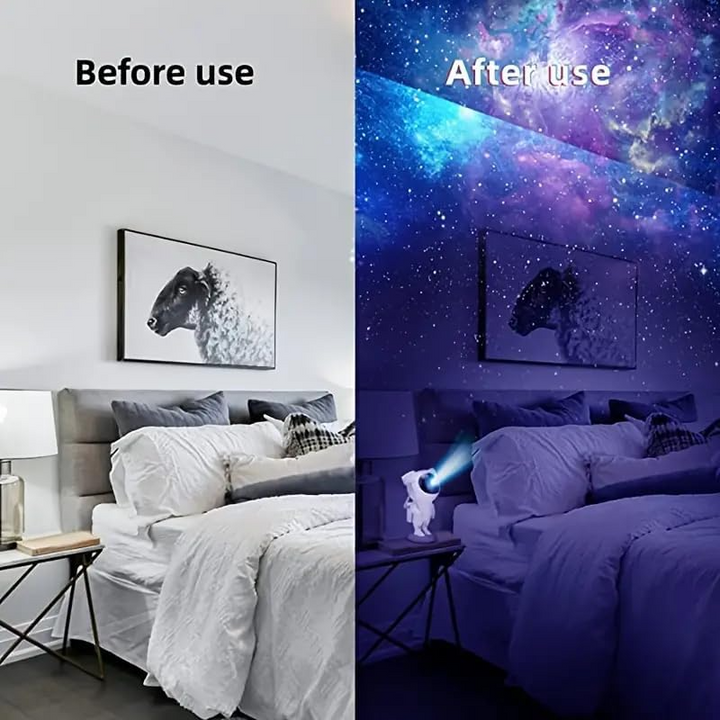جهاز عرض مجرة رائد فضاء من MOONCEE مزود بإضاءة موسيقى وبلوتوث وجهاز تحكم عن بعد بمنفذ USB