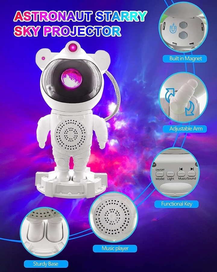 جهاز عرض مجرة رائد فضاء من MOONCEE مزود بإضاءة موسيقى وبلوتوث وجهاز تحكم عن بعد بمنفذ USB