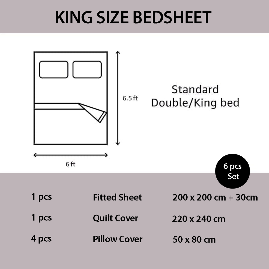 King Size Bed Sheet Set 6 PCs with Duvet Cover, Fitted Sheet & 4 Pillowcases  (6FM54)