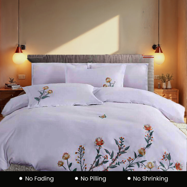 طقم ملاءات سرير مطرزة من 6 قطع مع غطاء لحاف 220×240، و4 أغطية وسائد (6ES2)