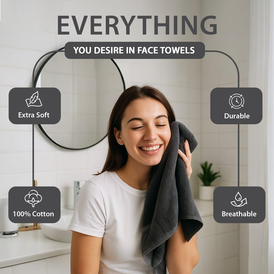 12 Pack Premium Wash Cloths and Face Towels Set (30 x 30 CM) 600 GSM 100% Cotton Soft