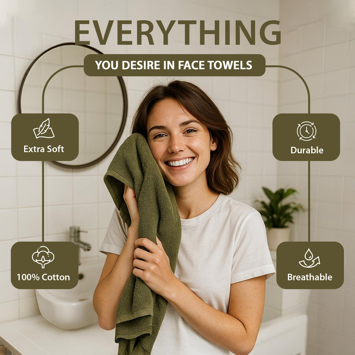 12 Pack Premium Wash Cloths and Face Towels Set (30 x 30 CM) 600 GSM 100% Cotton Soft