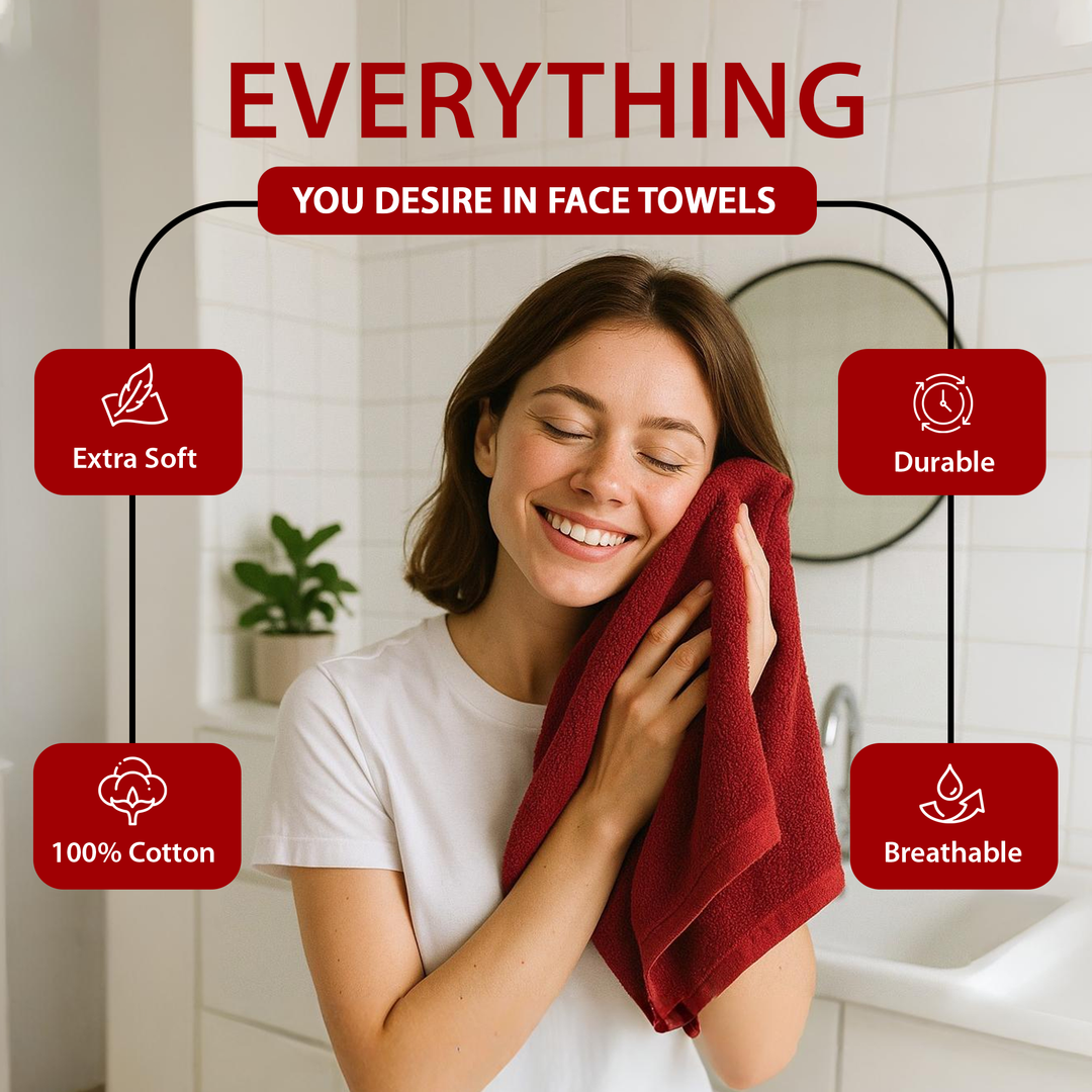 12 Pack Cotton Face Towel Set – Soft & Absorbent Bath Towel Sets (Cherry Red)