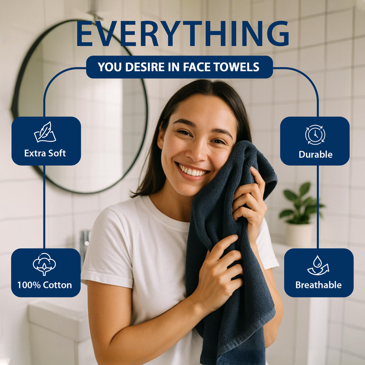 12 Pack Premium Wash Cloths and Face Towels Set (30 x 30 CM) 600 GSM 100% Cotton Soft