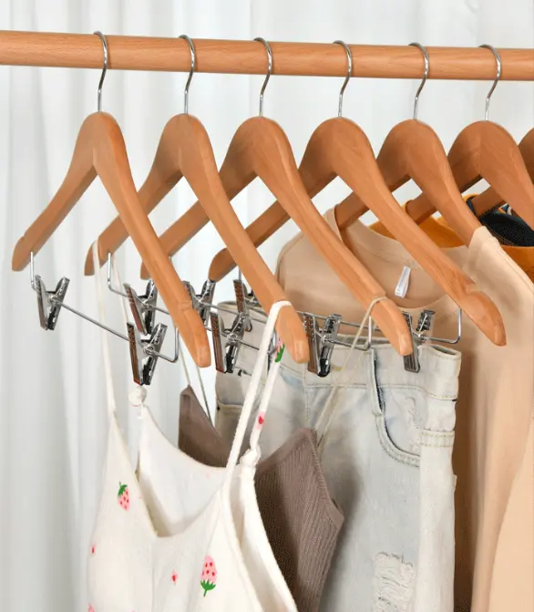 MOONCEE 10 Pcs High-Grade Clips Wooden Hangers With 360° Swivel Hook