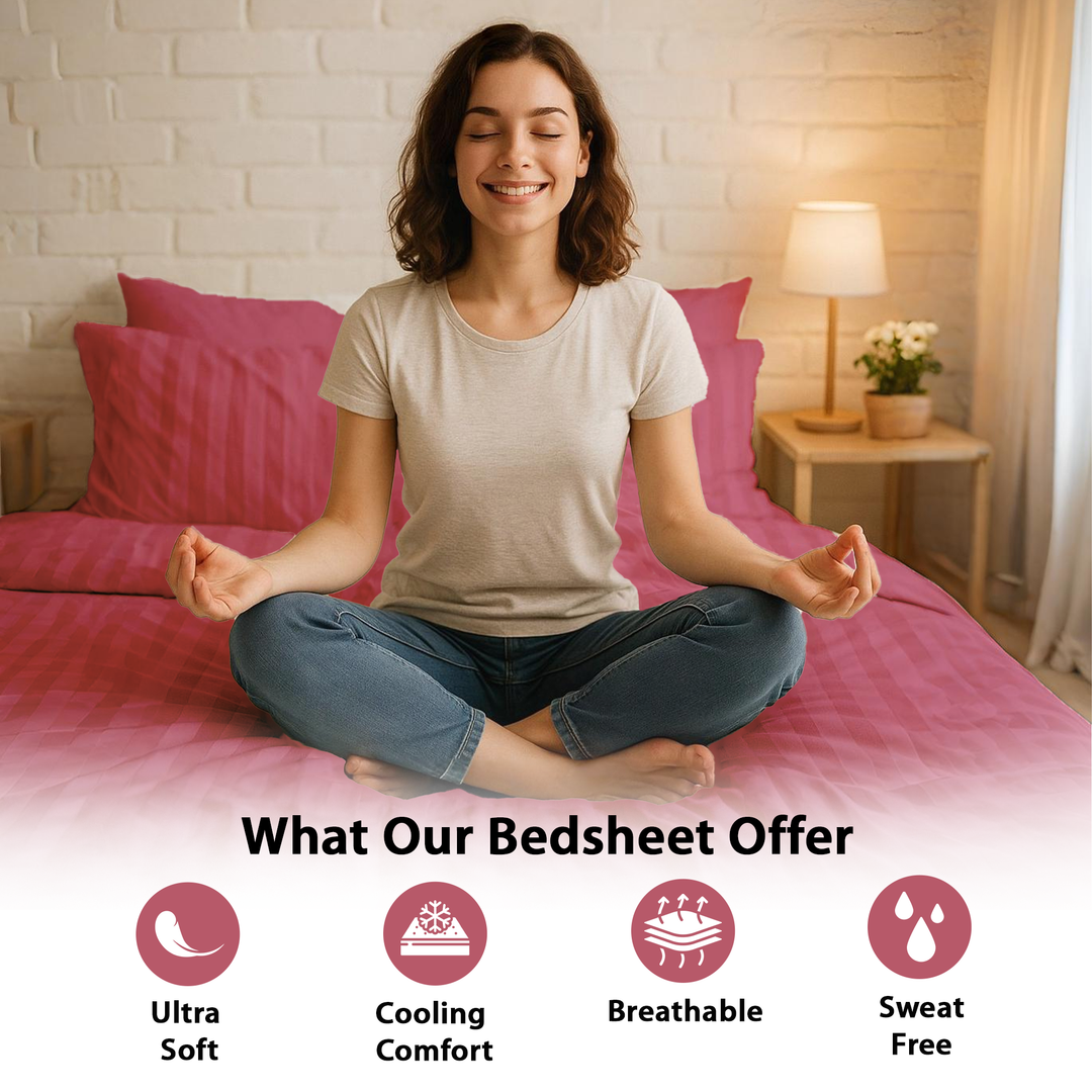 4 PCs Single Bed Sheets Set With Duvet Cover Set 160x220 cm Bedding Set (Pink)