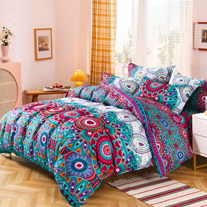 King Size Bed Sets 6 PCs with Duvet Cover 220x240 & 4 Pillow Covers Cotton Blend (MNC12)