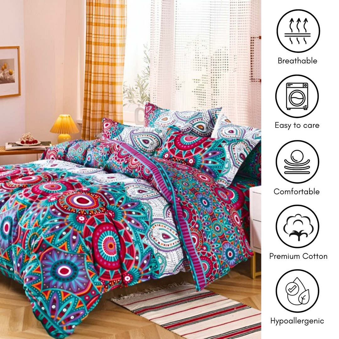 King Size Bed Sets 6 PCs with Duvet Cover 220x240 & 4 Pillow Covers Cotton Blend (MNC12)