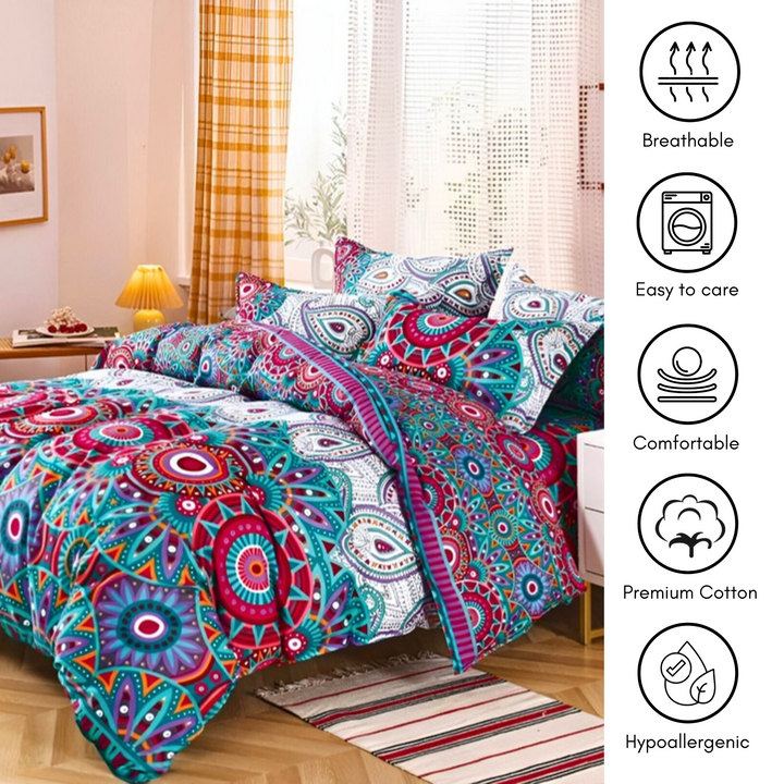 King Size Bed Sets 6 PCs with Duvet Cover 220x240 & 4 Pillow Covers Cotton Blend (MNC12)