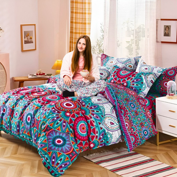 King Size Bed Sets 6 PCs with Duvet Cover 220x240 & 4 Pillow Covers Cotton Blend (MNC12)