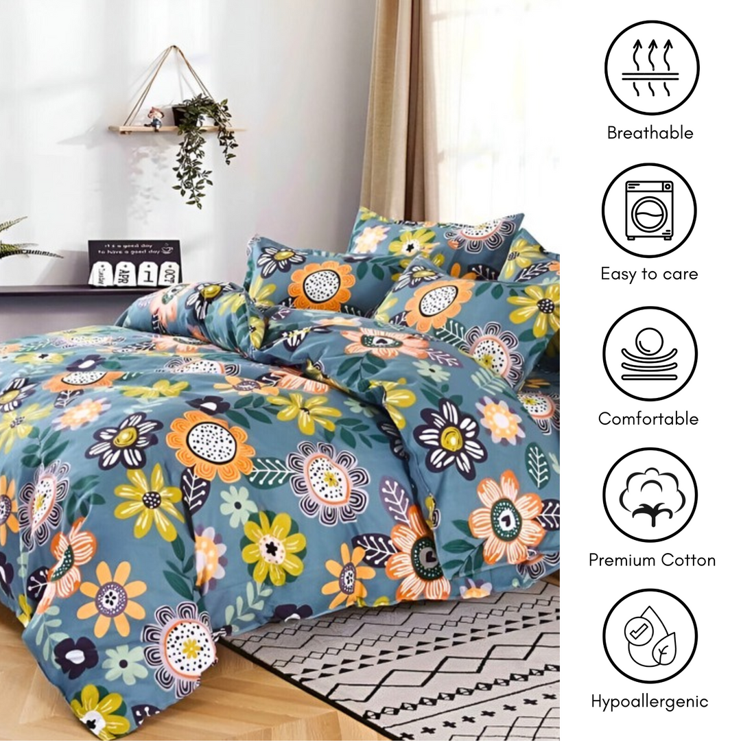 King Size Bedding Sets 6 PCs with Cotton Blend 220x240 & 4 Pillow Covers (MNC13)