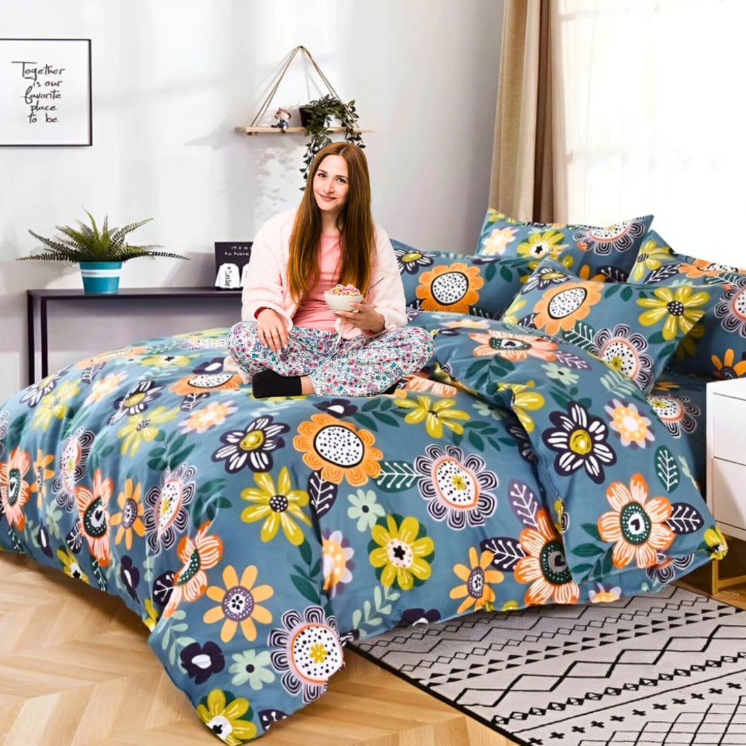 King Size Bedding Sets 6 PCs with Cotton Blend 220x240 & 4 Pillow Covers (MNC13)