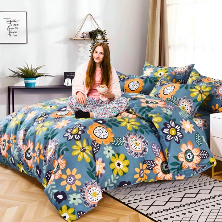 King Size Bedding Sets 6 PCs with Cotton Blend 220x240 & 4 Pillow Covers (MNC13)