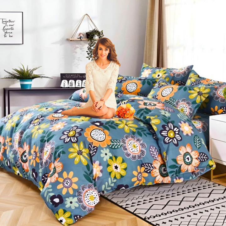 King Size Bedding Sets 6 PCs with Cotton Blend 220x240 & 4 Pillow Covers (MNC13)