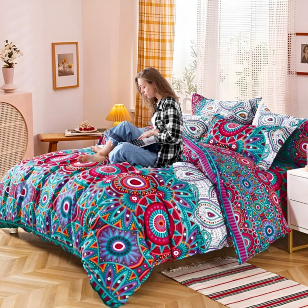 King Size Bed Sets 6 PCs with Duvet Cover 220x240 & 4 Pillow Covers Cotton Blend (MNC12)