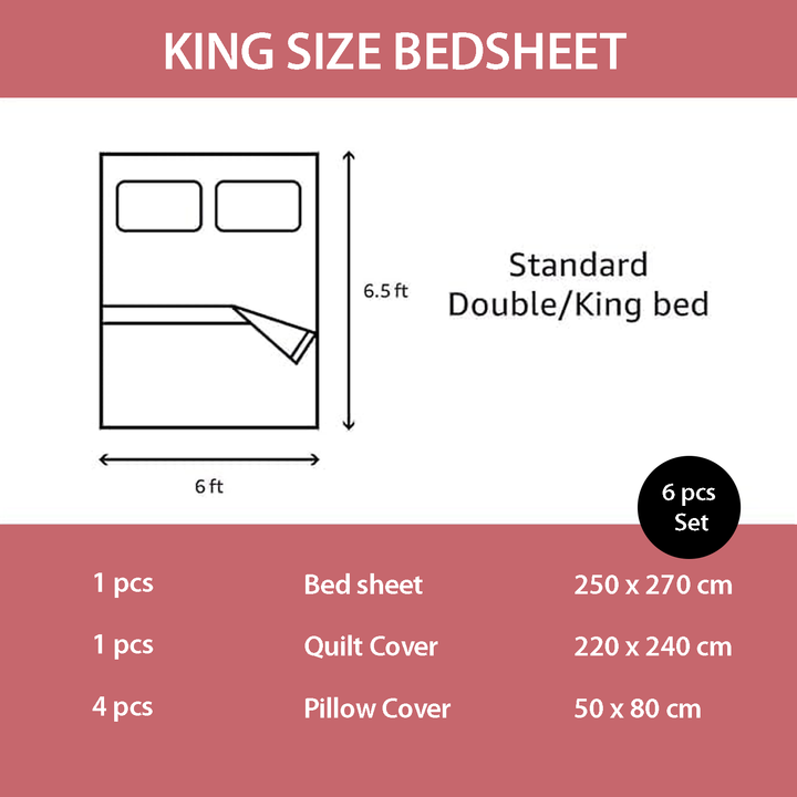 King Size Bedding Set 6 PCs with Duvet Cover 220x240cm & 4 Pillow Covers (MNC23)