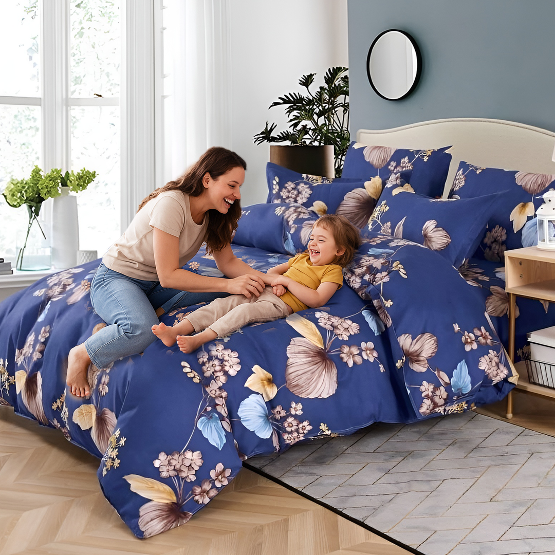 King Size Floral Bedding Set 6 PCs with Flat Sheet, Duvet Cover & Pillowcases (MNC17)