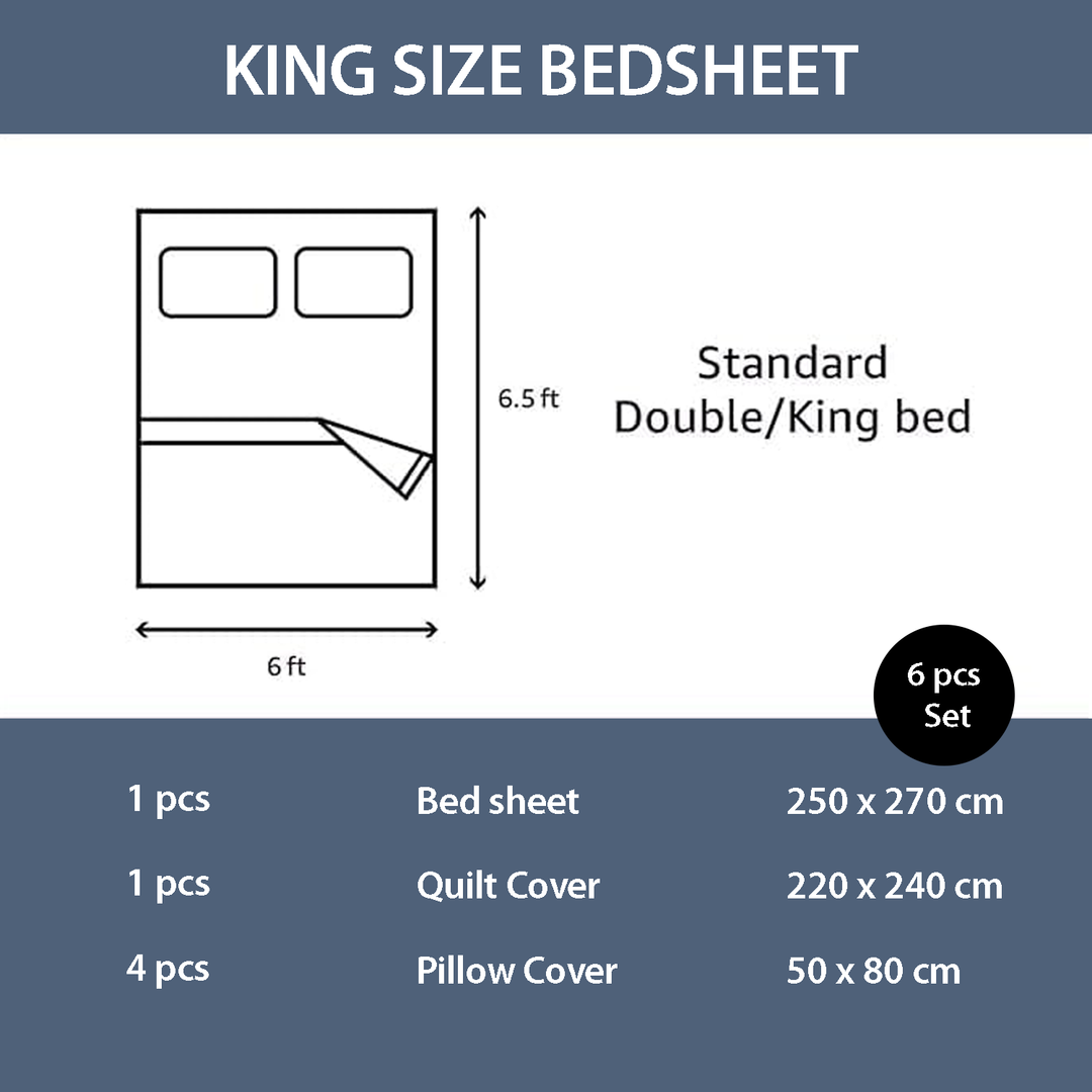 6 PCs King Size Floral Bedding Set with Flat Sheet, Duvet Cover & 4 Pillow Covers (MNC25)