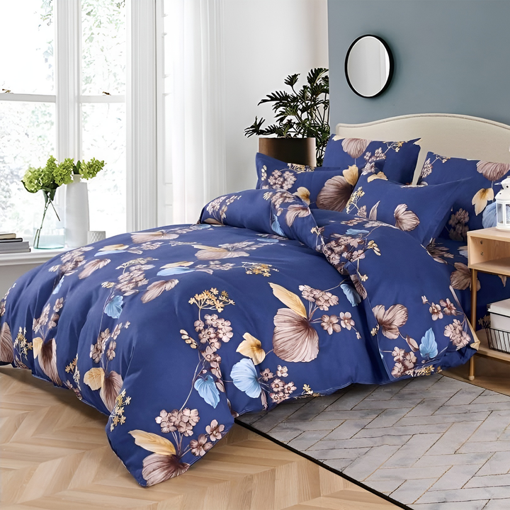 King Size Floral Bedding Set 6 PCs with Flat Sheet, Duvet Cover & Pillowcases (MNC17)