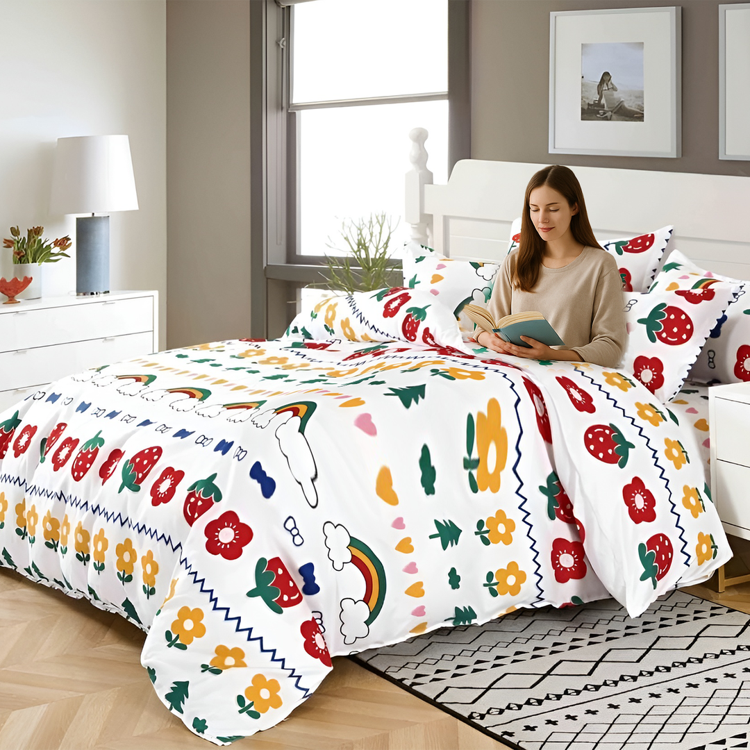 Luxury 6 PCs Floral Bedding Set with Duvet Cover, Flat Sheet & 4 Pillowcases (MNC16)