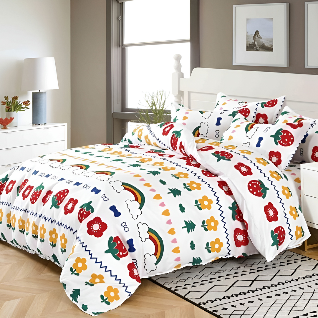 Luxury 6 PCs Floral Bedding Set with Duvet Cover, Flat Sheet & 4 Pillowcases (MNC16)