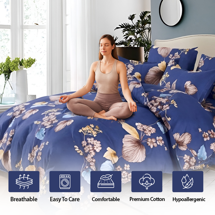 King Size Floral Bedding Set 6 PCs with Flat Sheet, Duvet Cover & Pillowcases (MNC17)