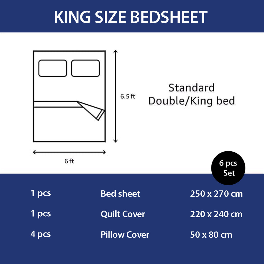 Printed Bed Set King Size 6 PCs Set with Flat Sheet, Duvet Cover  & Pillow Covers (MNC20)