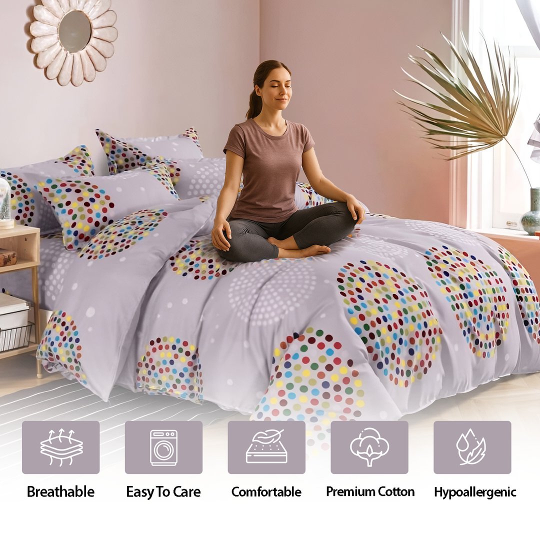 King Size Printed Bed Sheet Set 6 PCs with Duvet Cover, Flat Sheet & Pillow Covers (MNC24)