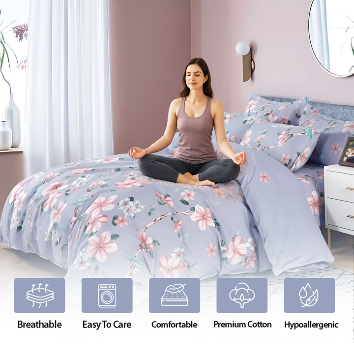 King Size Floral Bed Sheet Set 6 PCs with Flat Sheet, Duvet Cover & Pillow Covers (MNC26)
