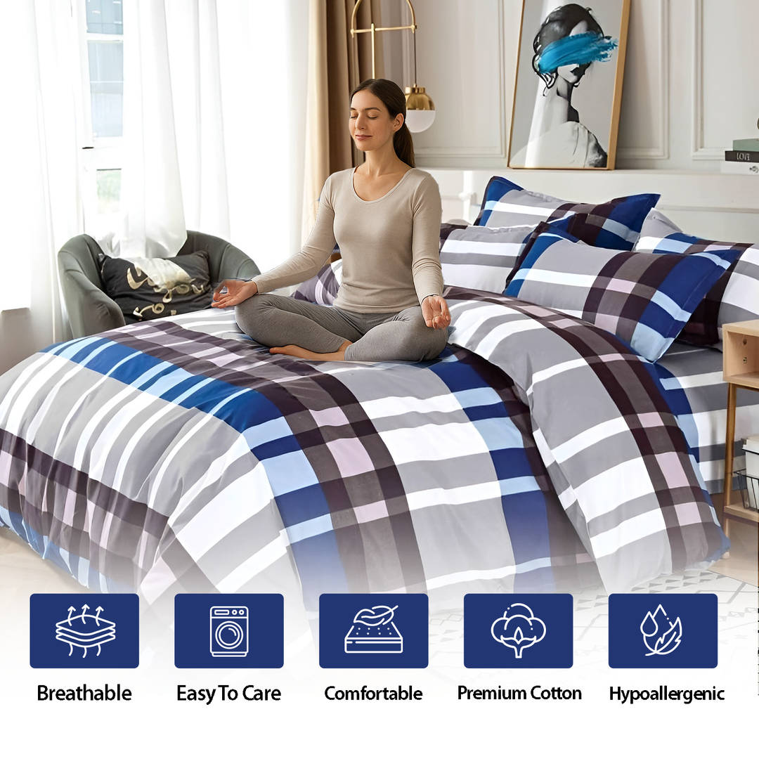 Printed Bed Set King Size 6 PCs Set with Flat Sheet, Duvet Cover  & Pillow Covers (MNC20)