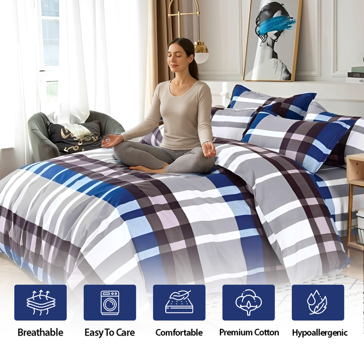 Printed Bed Set King Size 6 PCs Set with Flat Sheet, Duvet Cover  & Pillow Covers (MNC20)