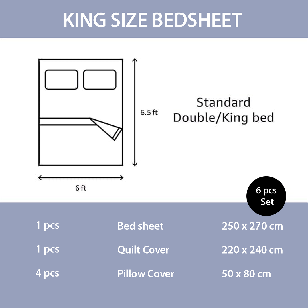 King Size Floral Bed Sheet Set 6 PCs with Flat Sheet, Duvet Cover & Pillow Covers (MNC26)