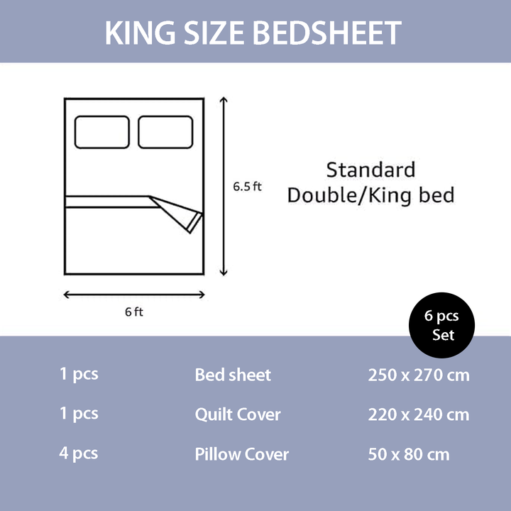 King Size Floral Bed Sheet Set 6 PCs with Flat Sheet, Duvet Cover & Pillow Covers (MNC26)
