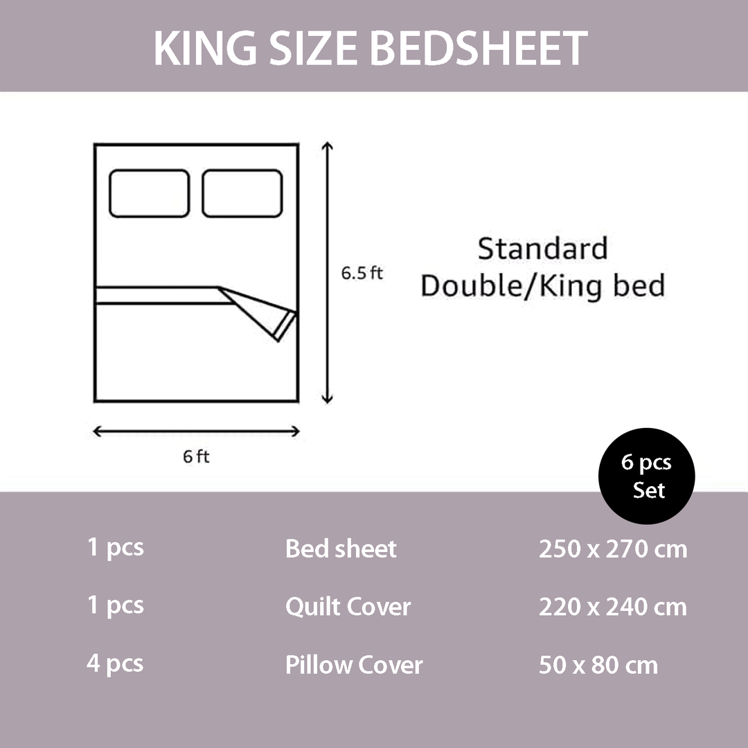 King Size Printed Bed Sheet Set 6 PCs with Duvet Cover, Flat Sheet & Pillow Covers (MNC24)