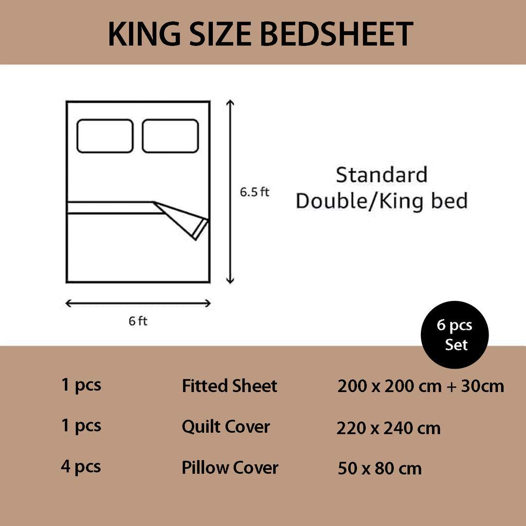 King Size Bed Sheet Set 6 PCs with Duvet Cover 220x240 – Premium Bedding Set (6FM38)