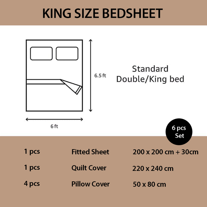 King Size Bed Sheet Set 6 PCs with Duvet Cover 220x240 – Premium Bedding Set (6FM38)